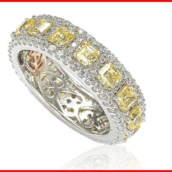 Suzy Levian Sterling Silver CZ Yellow and White Modern Eternity Band - 6 - Picture 1 of 7